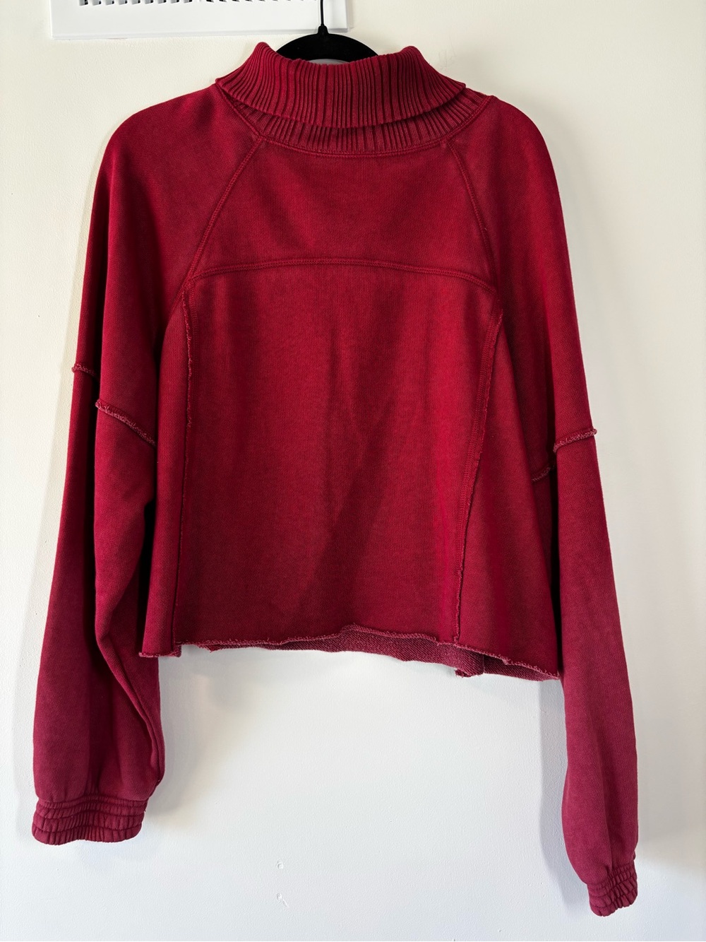 Aerie Red Oversized Cropped Turtleneck Sweatshirt, Medium - Picture 1 of 10
